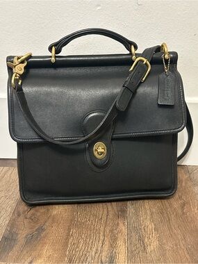 Vintage Coach Willis Bag Black Leather Turnlock Top Handle Crossbody 9927 USA